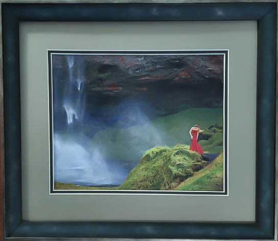 Woman in Red Dress near a waterfall